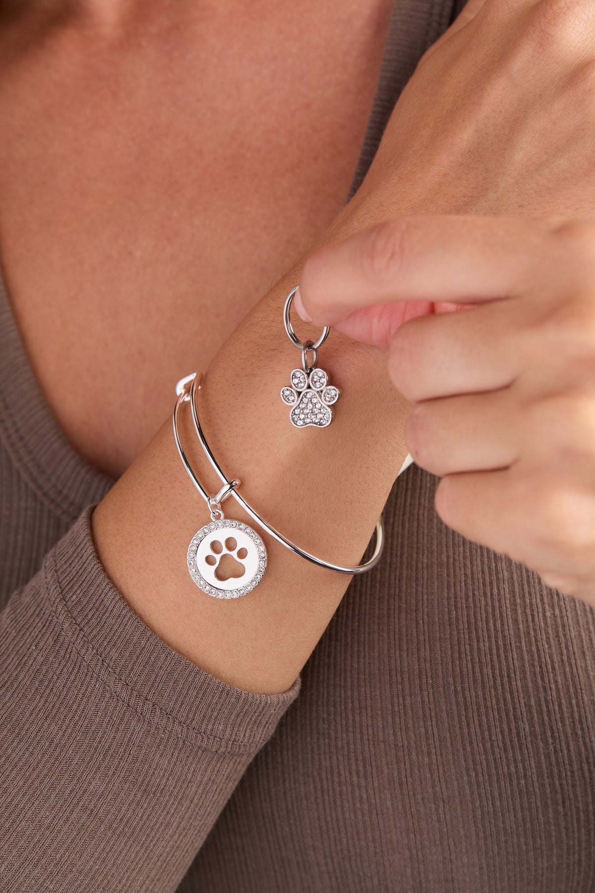 Alex and Ani Paw Print Bangle & Charm, Set of 2