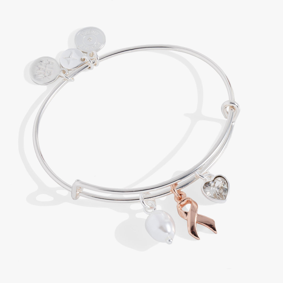 Alex and Ani Breast Cancer Awareness Pink Ribbon Triple Charm Bangle