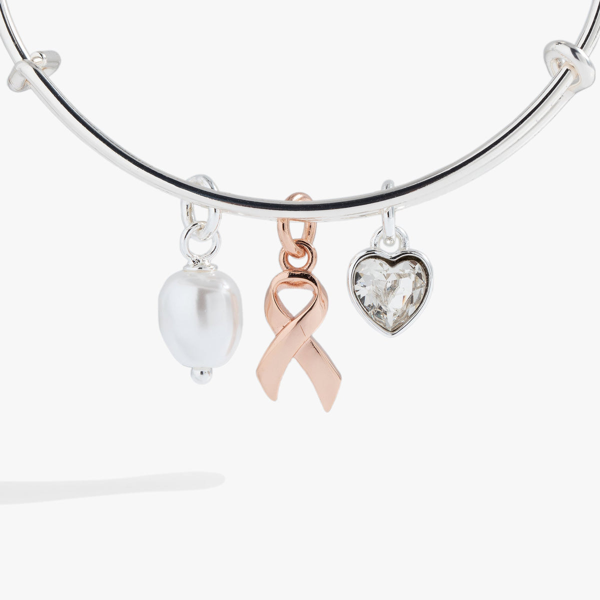 Alex and Ani Breast Cancer Awareness Pink Ribbon Triple Charm Bangle