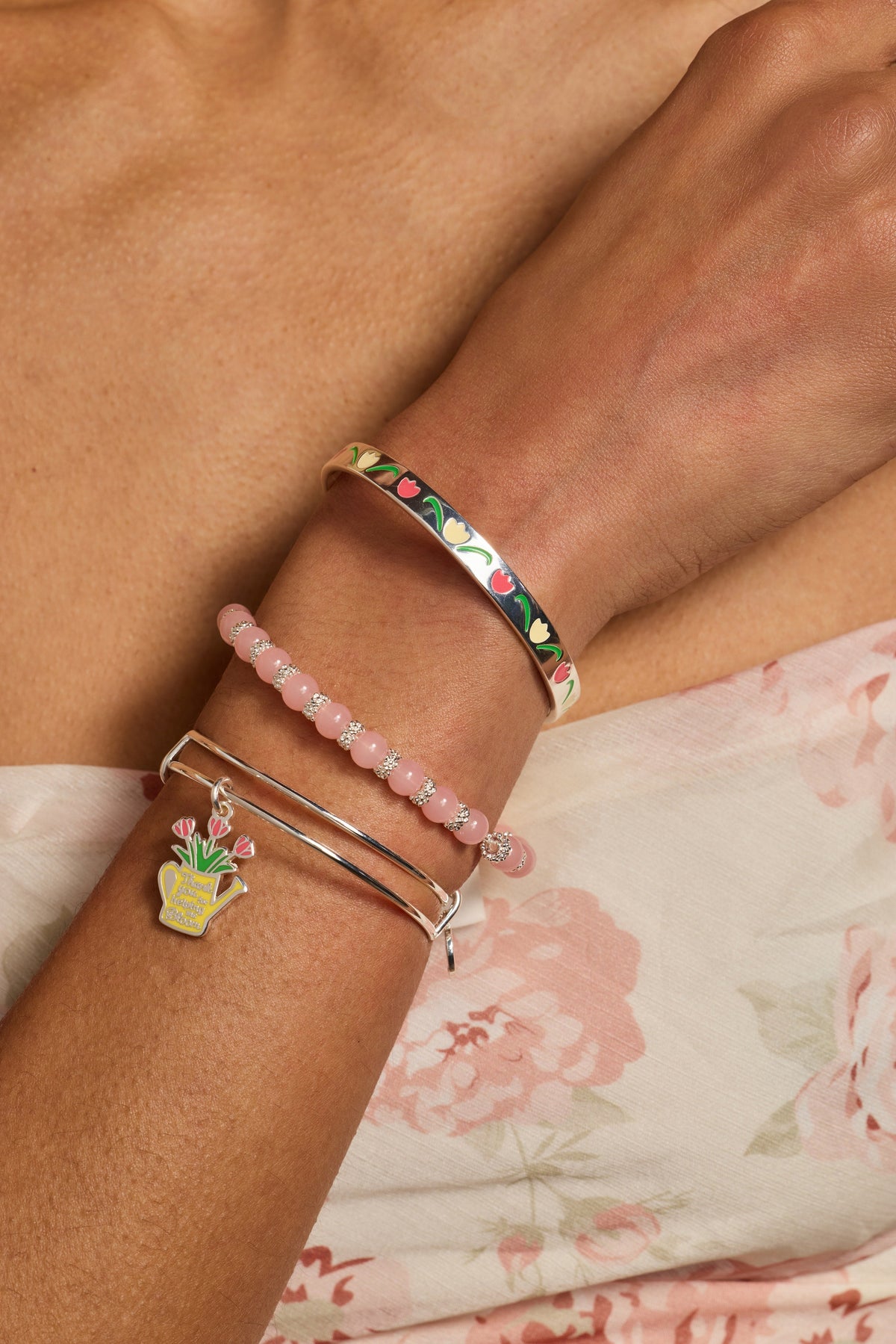 Alex and Ani Cherry Quartz Beaded Charm Bangle