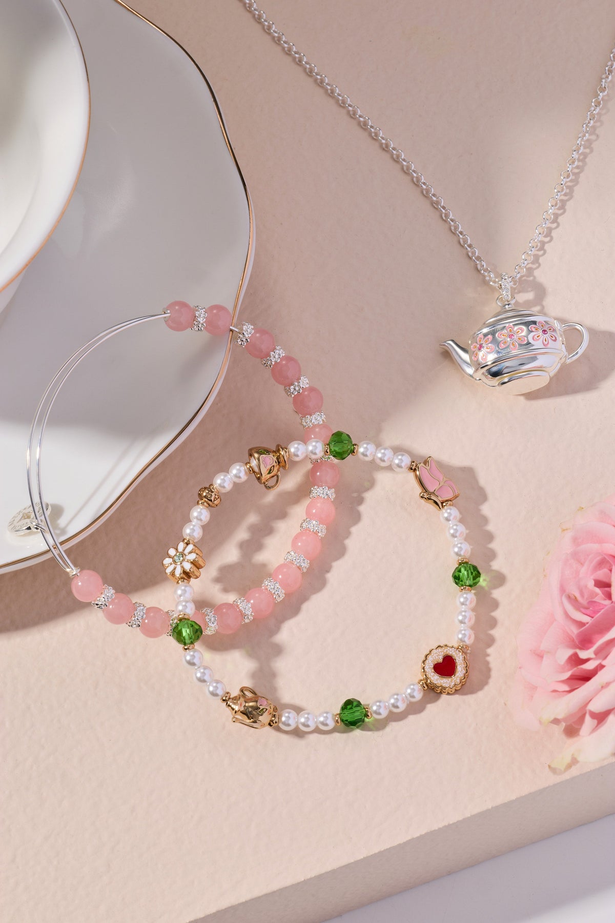 Alex and Ani Cherry Quartz Beaded Charm Bangle