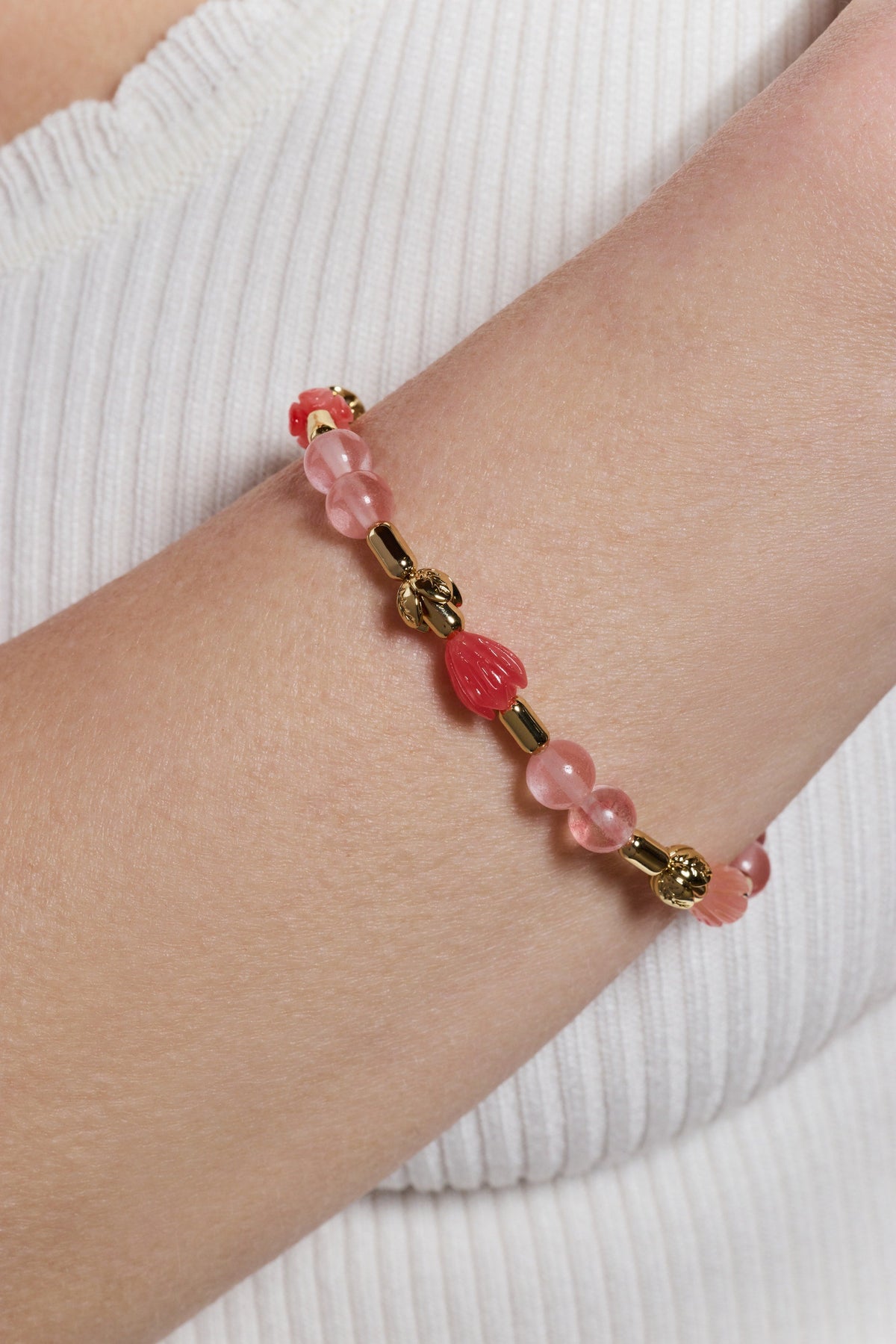Alex and Ani Tulip Cherry Quartz Stretch Bracelet