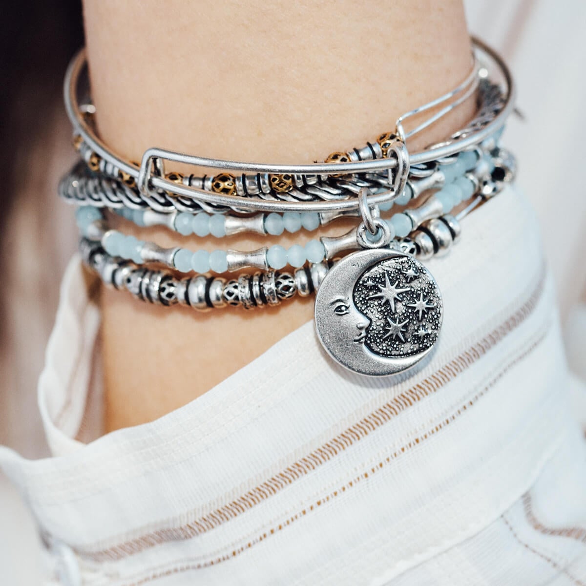 Alex and Ani Moon + Star Charm Bangle Bracelet - Alex and Ani