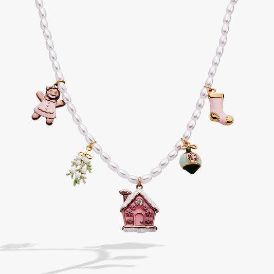 Alex and Ani Pink Christmas Beaded Charm Necklace