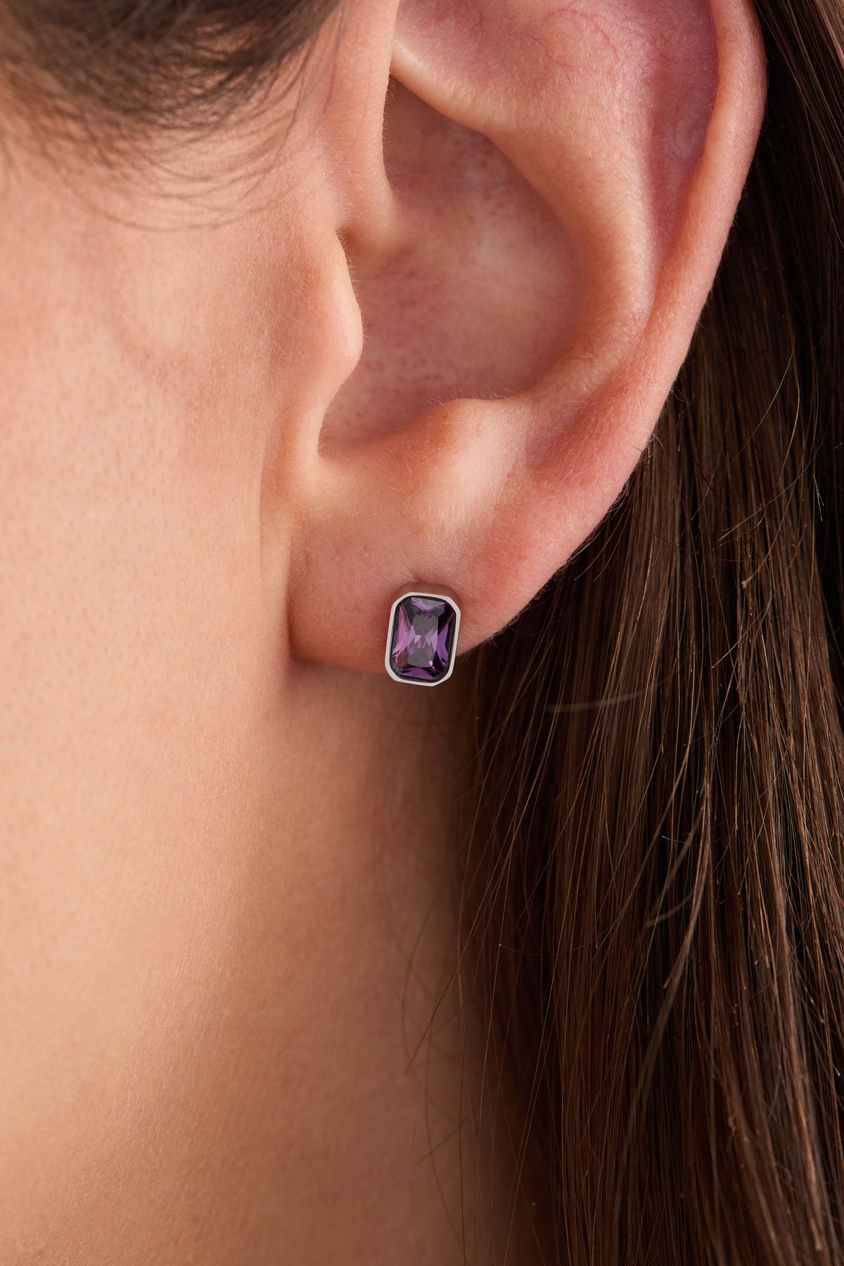Alex and Ani February Emerald-Cut Birthstone Stud