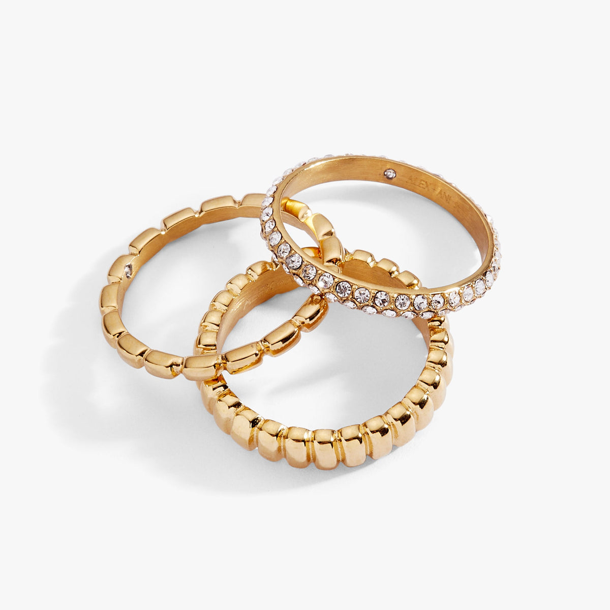 Alex and Ani 3 ring set-ribbed texture
