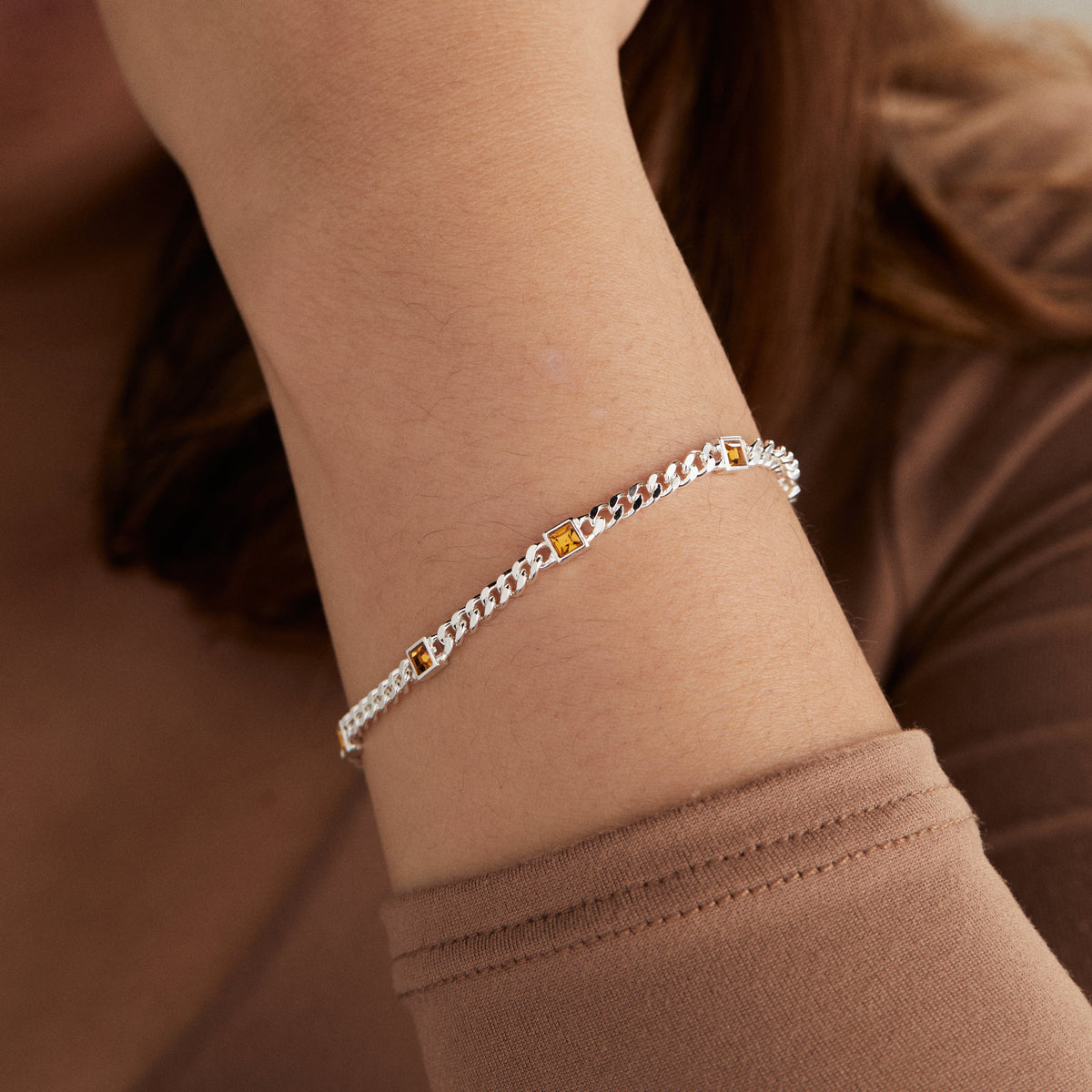 Alex and Ani Topaz Curb Chain Bracelet, November Birthstone