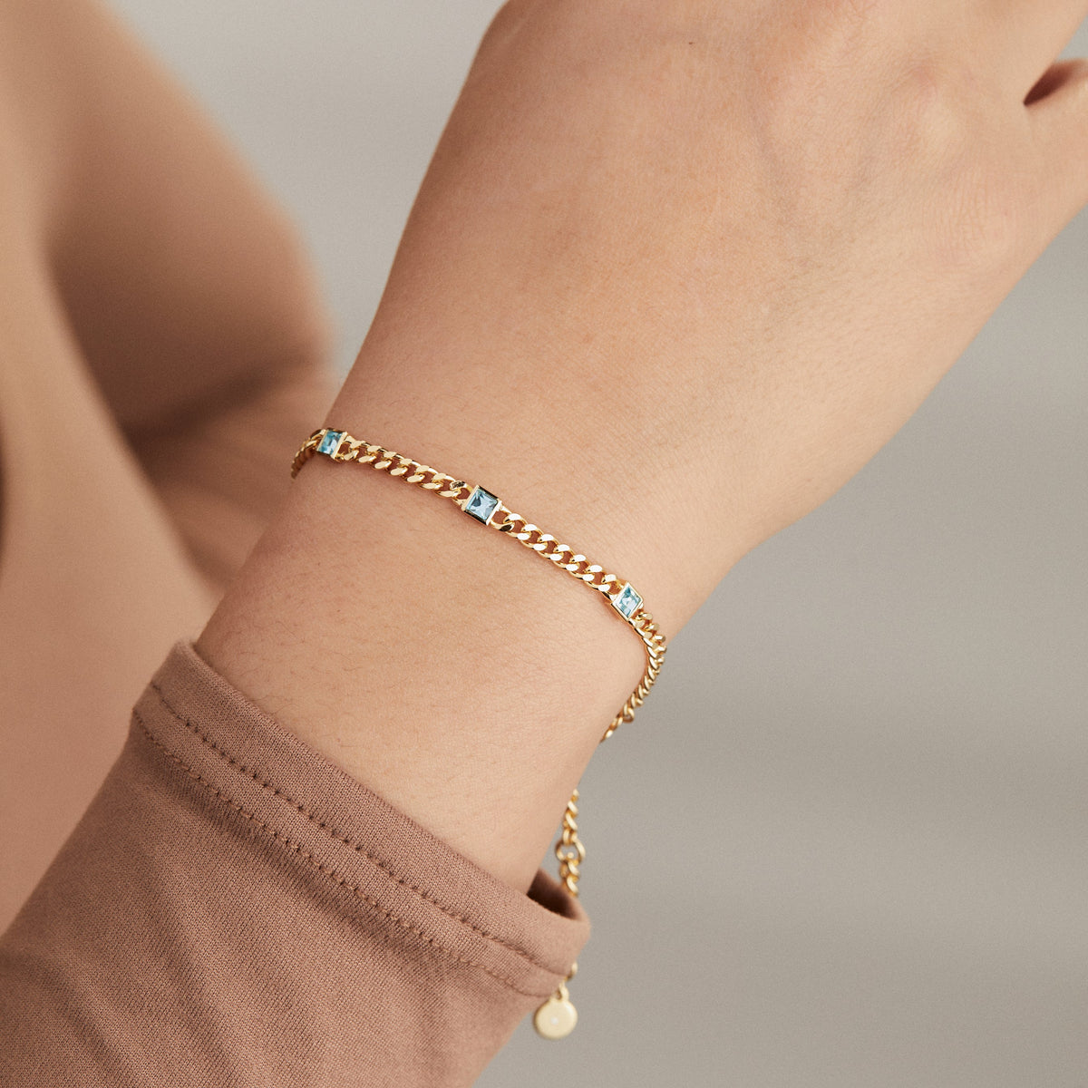 Alex and Ani Aquamarine Curb Chain Bracelet, March Birthstone