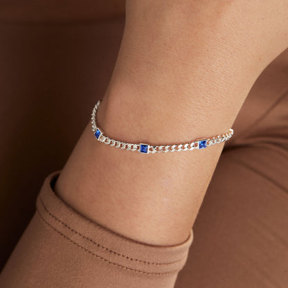 Alex and Ani Sapphire Curb Chain Bracelet, September Birthstone