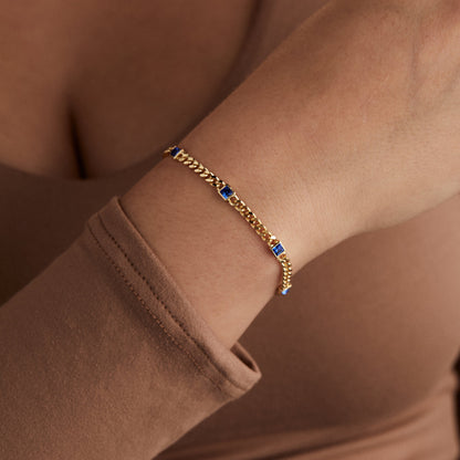 Alex and Ani Sapphire Curb Chain Bracelet, September Birthstone