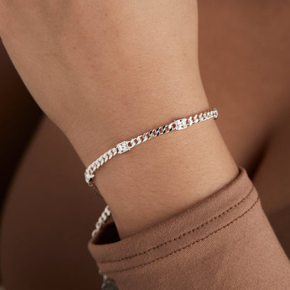 Alex and Ani Clear Crystal Curb Chain Bracelet, April Birthstone