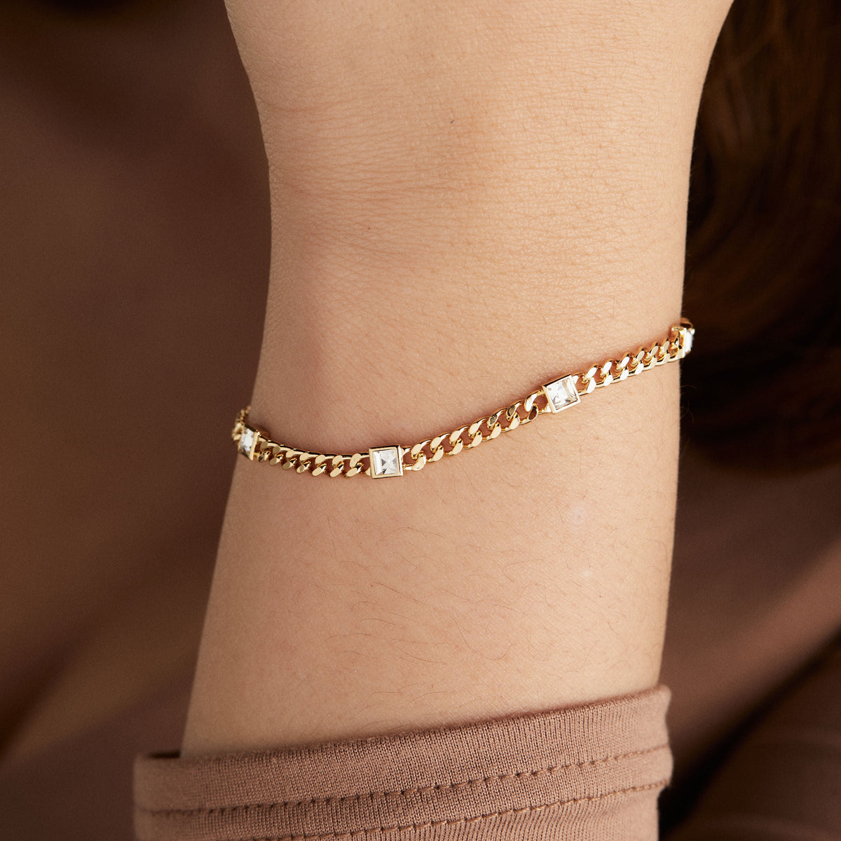 Alex and Ani Clear Crystal Curb Chain Bracelet, April Birthstone