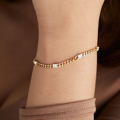 Alex and Ani Clear Crystal Curb Chain Bracelet, April Birthstone