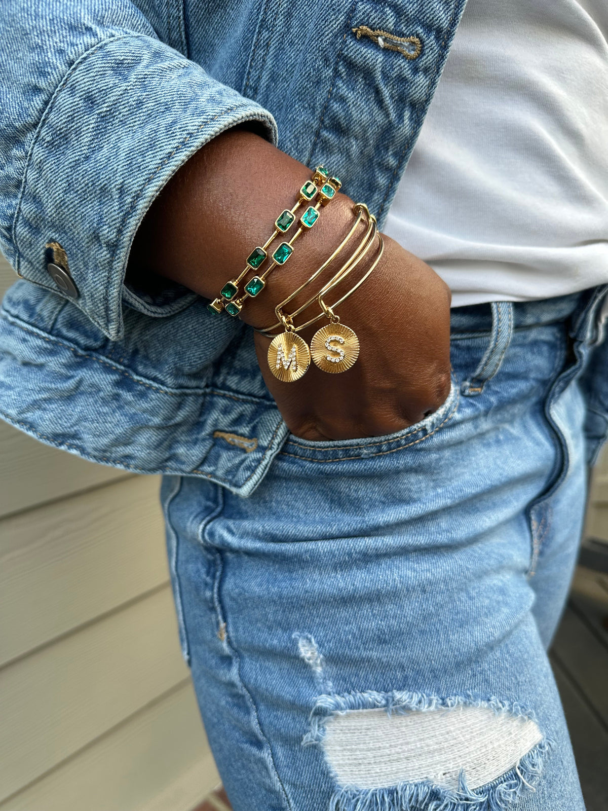 Alex and Ani December Birthstone Emerald Cut Bangle