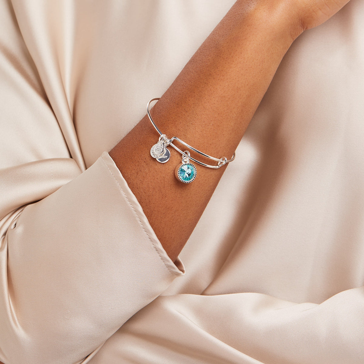 Alex and Ani Aquamarine March Birthstone Charm Bangle