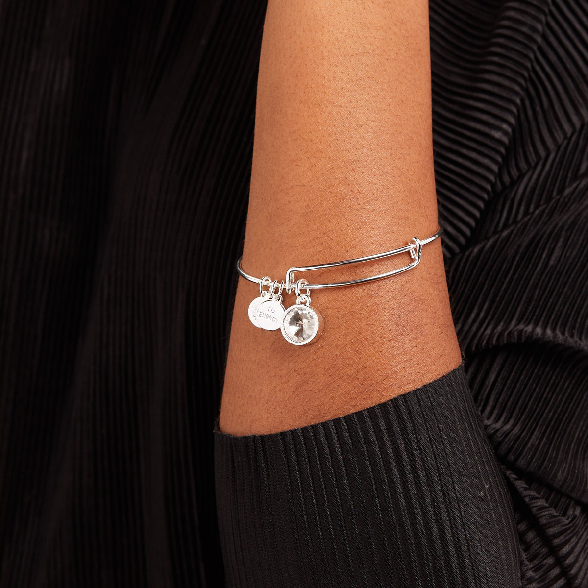 Alex and Ani Clear Crystal April Birthstone Charm Bangle