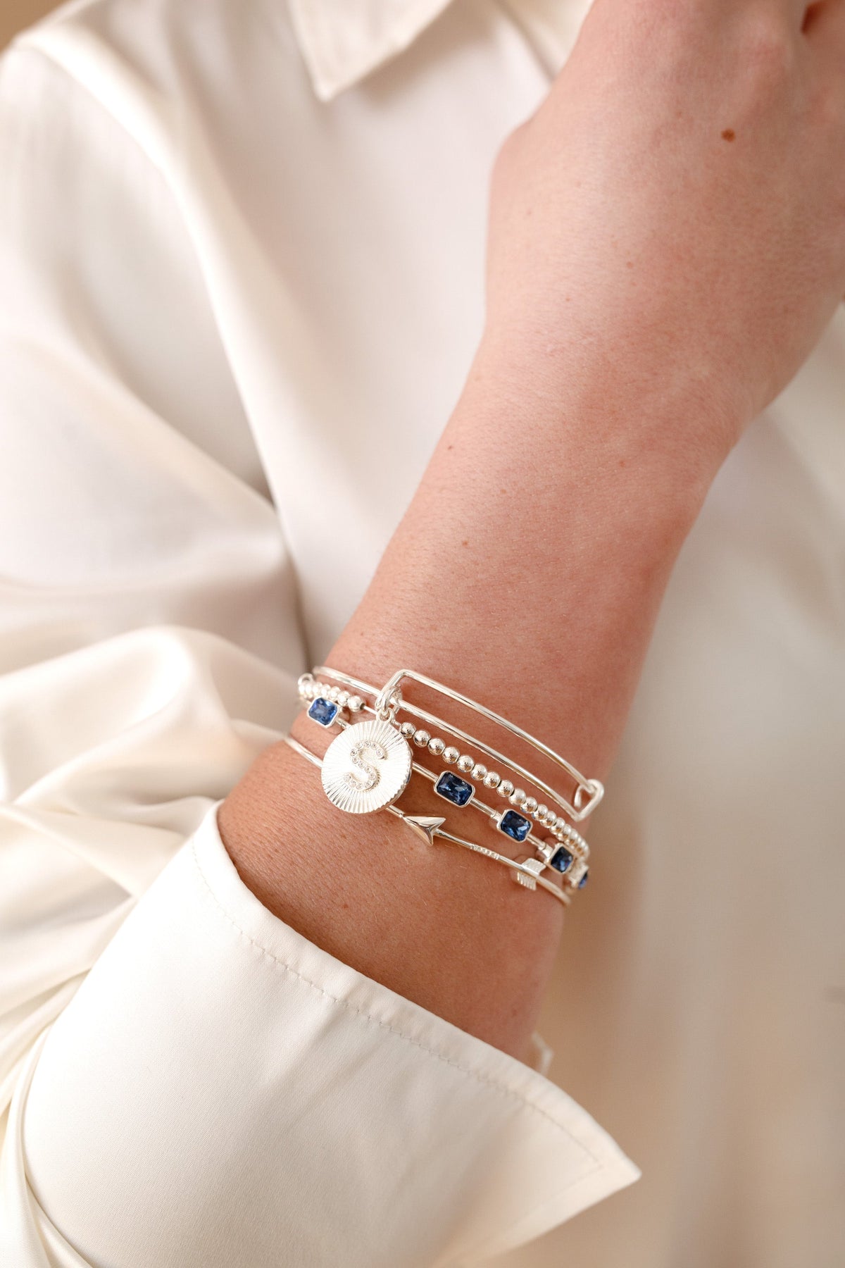 Alex and Ani Pave Starburst Texture Initial Bangle S