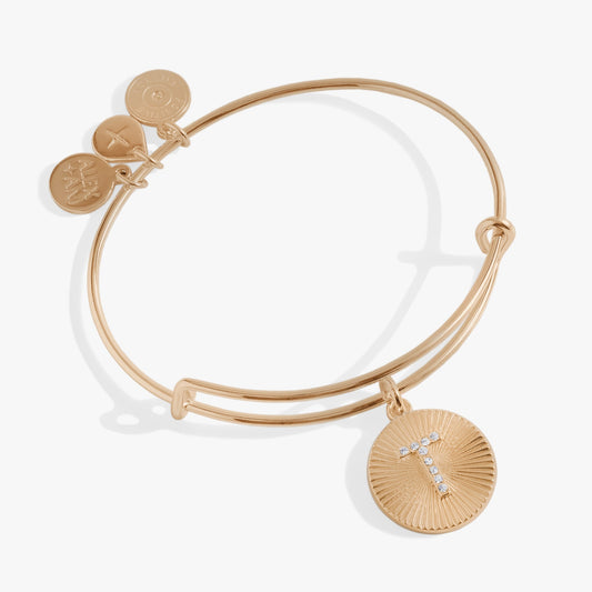 Alex and Ani Pave Starburst Texture Initial Bangle T