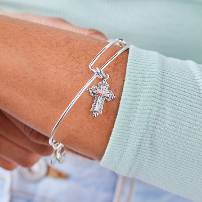 Alex and Ani Floral Cross Charm Bangle Bracelet