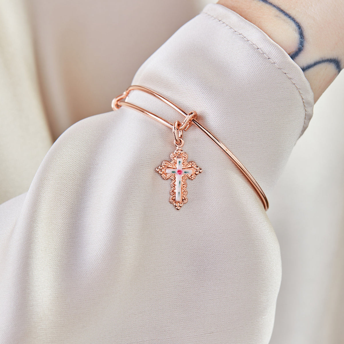 Alex and Ani Floral Cross Charm Bangle Bracelet