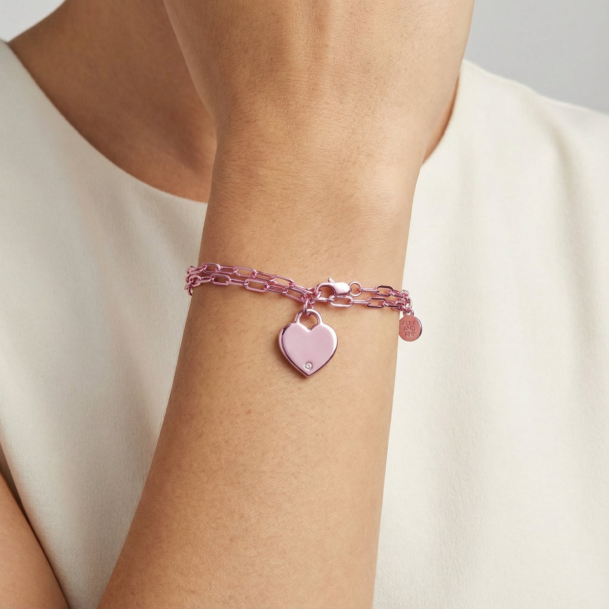Alex and Ani Heart Charm Double Paperclip Chain Bracelet