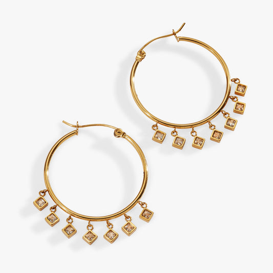 Alex and Ani Princess Cut Stone Hoops