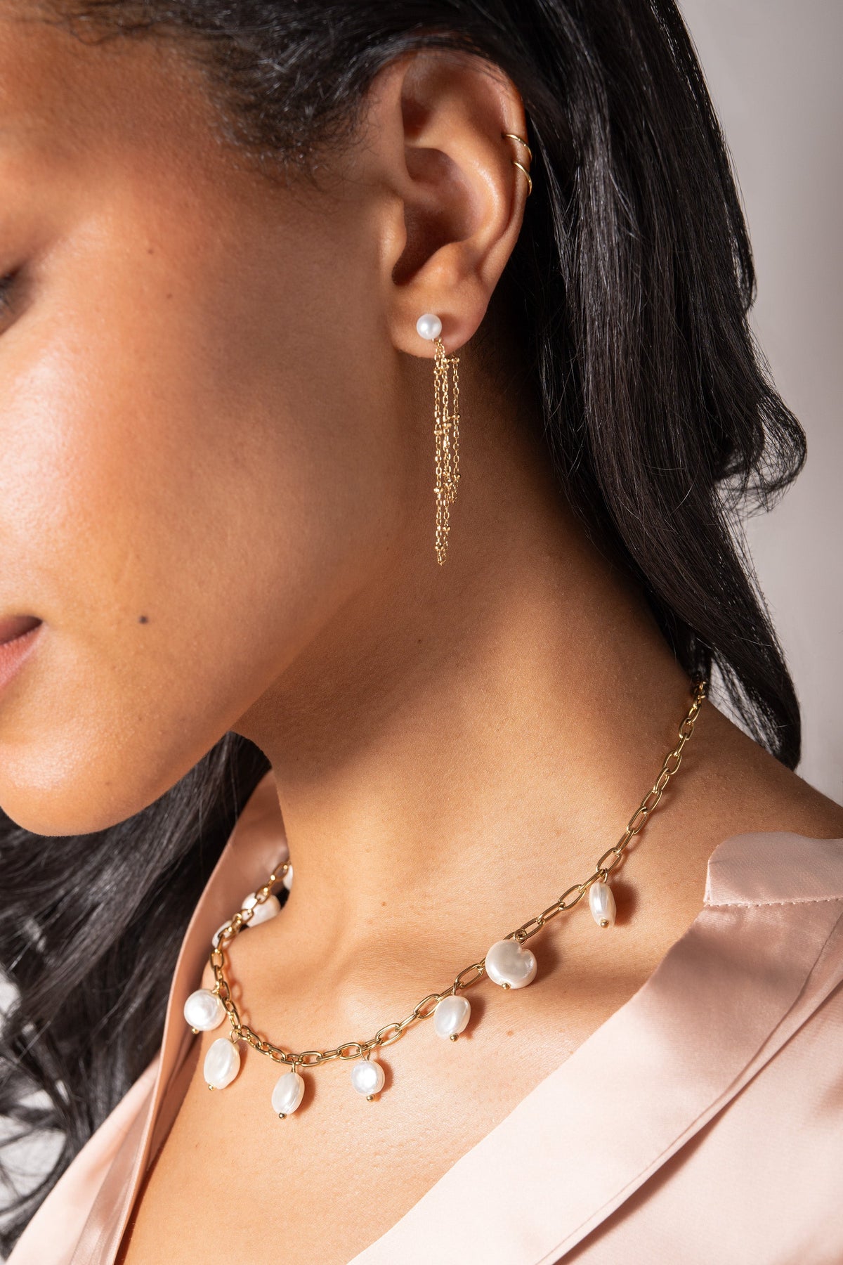 Alex and Ani Freshwater Pearl Front-and-Back Earrings
