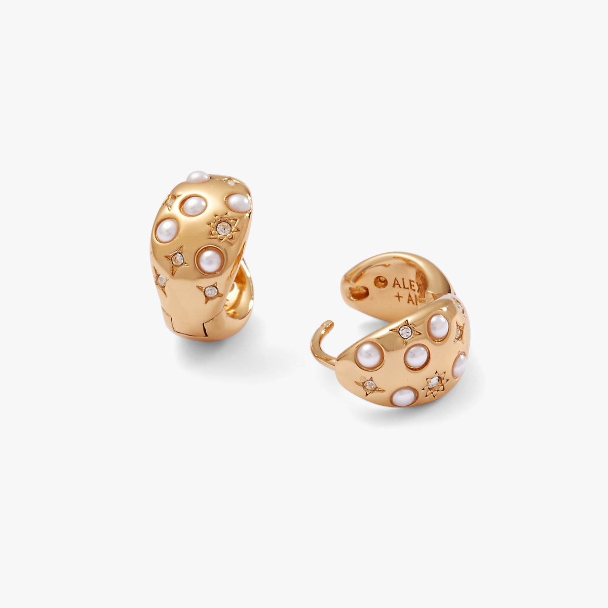 Alex and Ani Pearl and Crystal Huggie Hoop Earrings